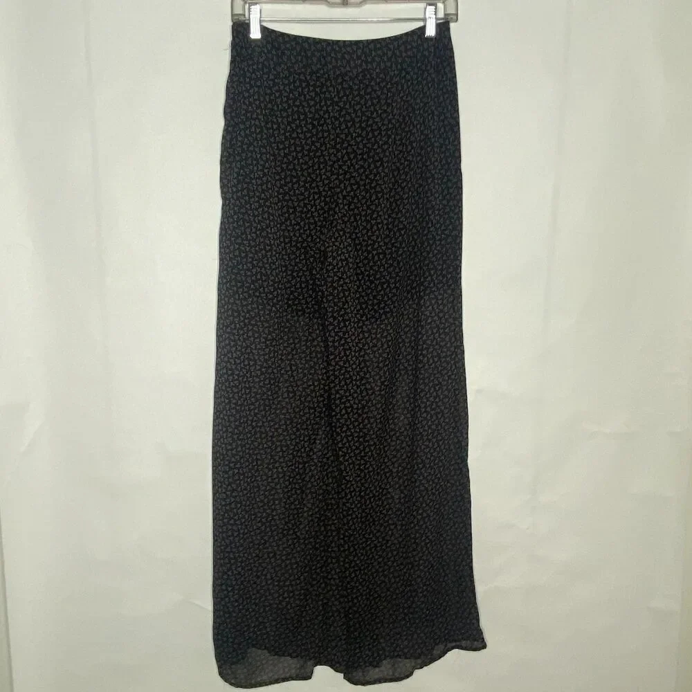 Forever 21 Midi Skirt Women Size Medium Black Multi Floral Print Ankle Lined